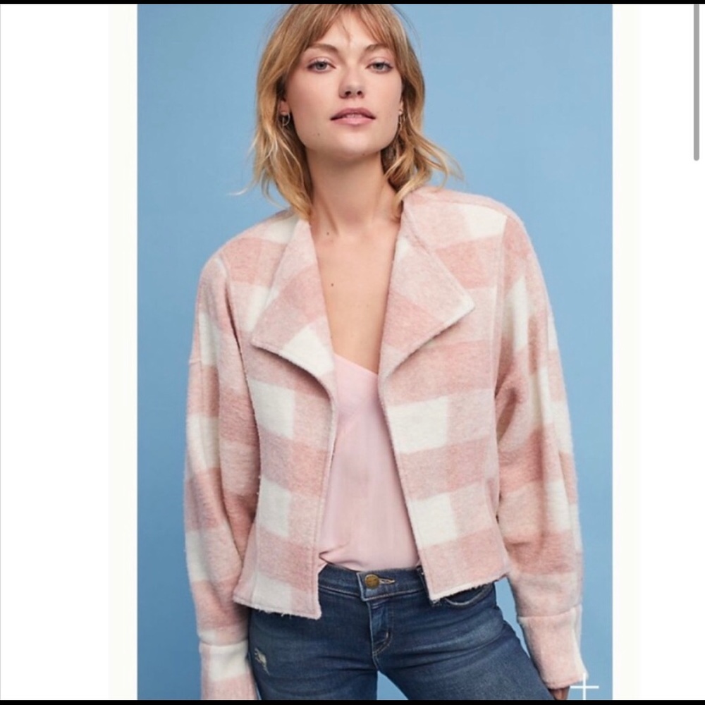 Anthropologie Ett;Twa Pink Checkered Wool Jacket